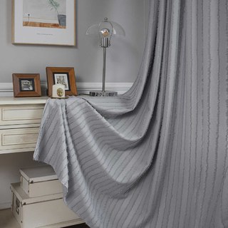 Boho Chic Grey Light Charcoal Fringe Striped Curtain 1