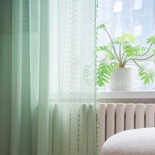 Wanderlust Weaves Geometric Lace Net Mint Green Boho Curtains 3