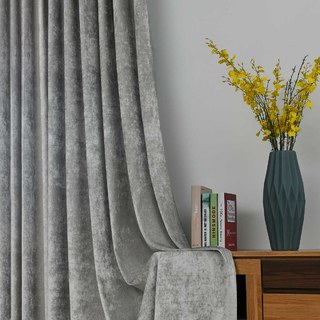 Luxury Silver Gray Chenille Curtain Drapes 2